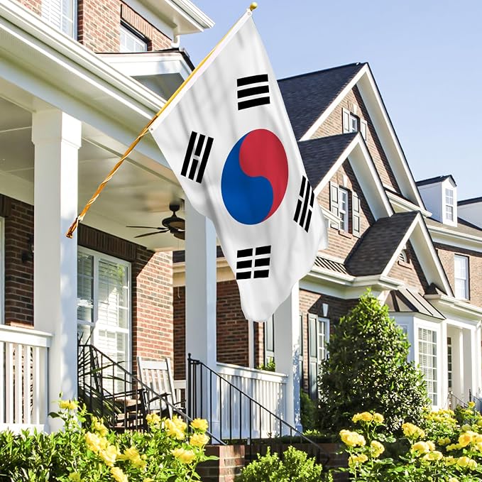 AhfuLife Korean Flag 3x5 Ft 2 Pcs, Large Korean Flags for Outside - Double Side with Brass Eyelets for Korean Party Decorations, Soccer Party Bar Garden Decoration Indoor Outdoor