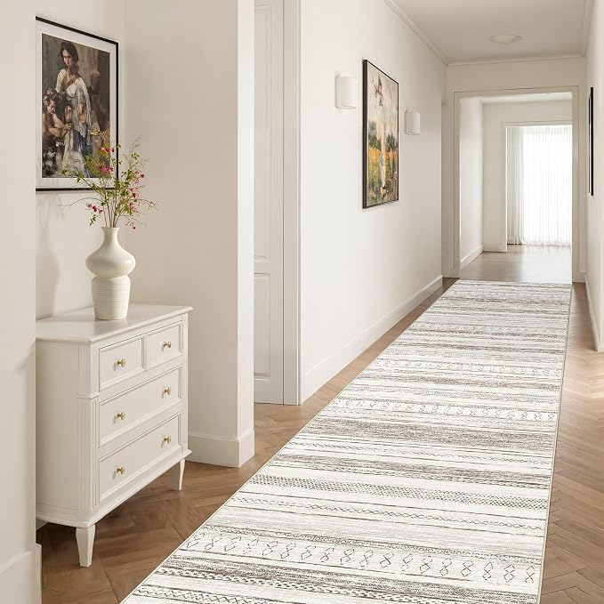 Tortania Area Rug 2x6 Runner Rugs - Washable Soft Neutral Boho Moroccan Farmhouse Rug Indoor Floor Carpet for Living Room Bedroom Kitchen Entryway Under Dining Table Home Office Decor - Cream Brown