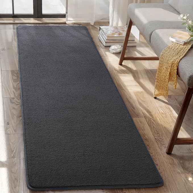 AROGAN Small Area Rugs for Bedroom, 2×4 Non Slip Runner Rug, Black | Washable Fluffy Carpet with Memory Foam, Indoor Rug Runner for Kitchen, Bedside, Entryway Bathroom Home Decor