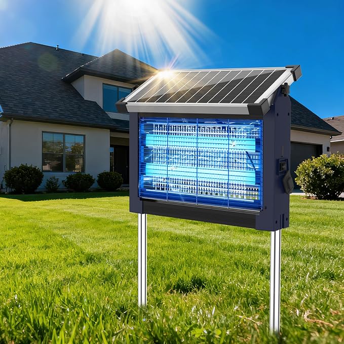 OnBeam Solar Bug Zapper Outdoor, Mosquito Zapper Waterproof Electric Fly Zapper Rechargeable Mosquito Killer Lamp with 10W Solar Panel, 4500V Cordless Fly Trap for Backyard, Patio, Garden, RV, Camping