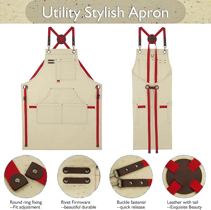 Work Aprons, Canvas Apron, Waterproof, Colorful Spots | Multiple Pockets for Cooking, Painting, Crafting, Gardening, Sizes M to XXL