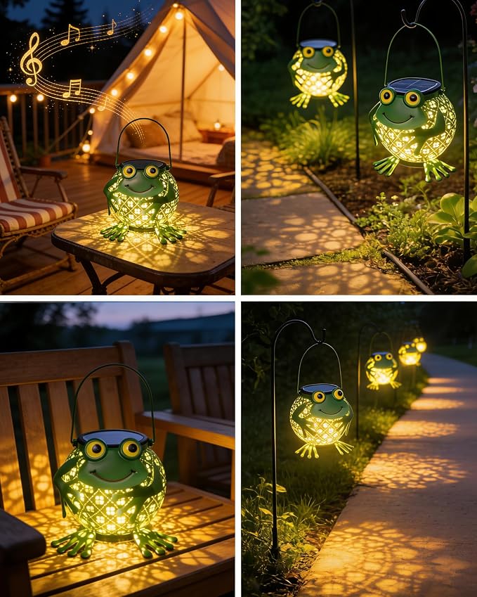Solar Lanterns Outdoor, Solar Lights Outdoor Garden Decor, Waterproof Outdoor Hanging Lantern Solar Garden Lights Frog for Outside Patio Yard, Lawn, Porch, Backyard Decoration