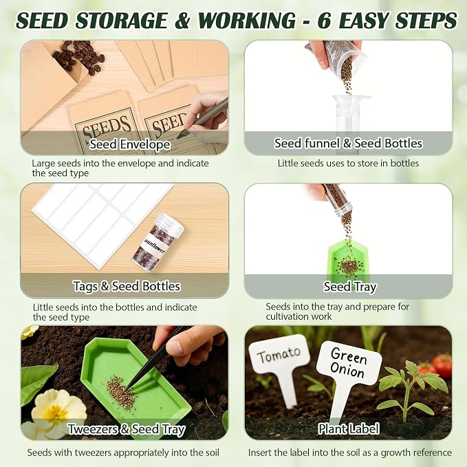 Bamboo Seed Storage Organizer, Large Garden Seed Organizer with Lid & Safety Lock & Handles, Seed Box Includes Seed Envelopes and Labels etc, Great Gifts Gardening Kit (Black)