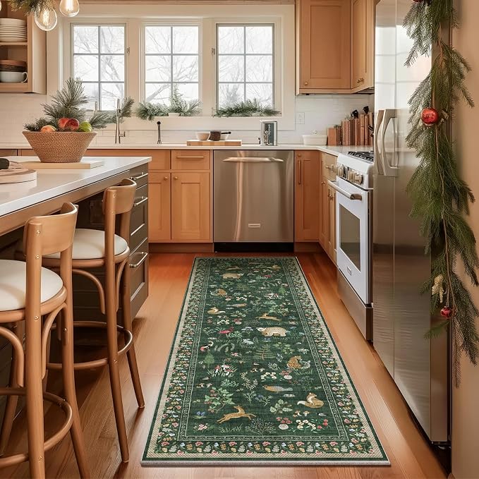 Washable Kitchen Rug Runners for Hallways: 2'6"x8' Bedroom Runner Rugs Non Slip Low Pile Soft Stain Resistant Floor Runenr Rug for Entryway Indoor Hallway Kitchen Laundry Room Beside Farmhouse
