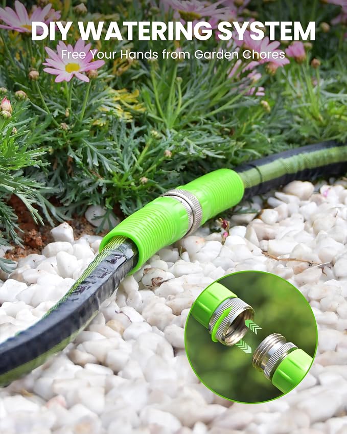 RAINPOINT 75FT Flat Soaker Hose, Flexible & Leakproof Drip Hose with Anodized Aluminum Fittings, Double Layer 80% Water-Saving Gardening Irrigation Hose, Green