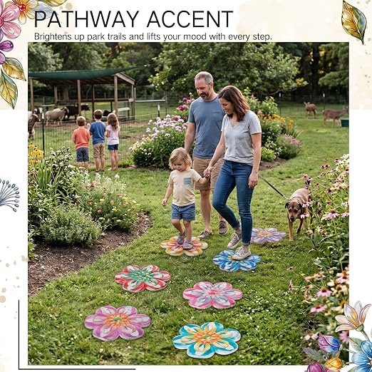 Landical 6 Pack Decorative Stepping Stones for Garden 10 Inch Cement Flower Stepping Stones Decoration for Patio Walkway Yard Outdoor (Flower)