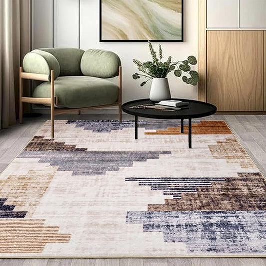 Washable Scandinavian Rug, Ultra Thin Shaggy Modern Farmhouse Tribal 4x6 Area Rug for Dining Room Bedroom Entryway Kitchen, Stain Resistant Distressed Minimalist Boho Living Room Carpet