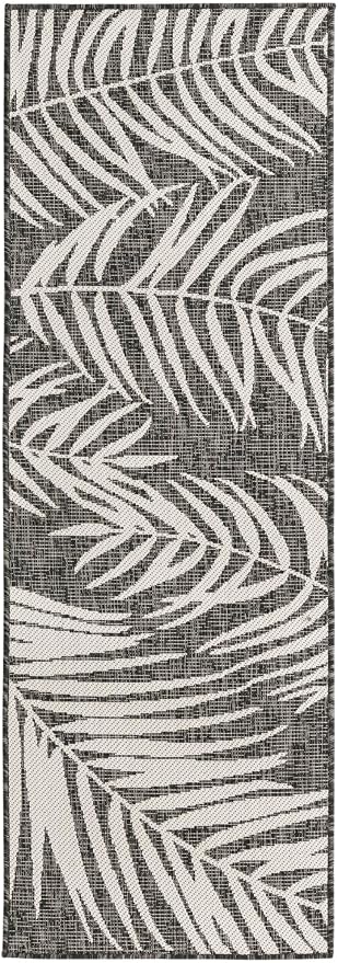 Unique Loom Outdoor Botanical Collection Area Rug - Palm (2' x 6' 1" Runner, Charcoal/ Ivory)