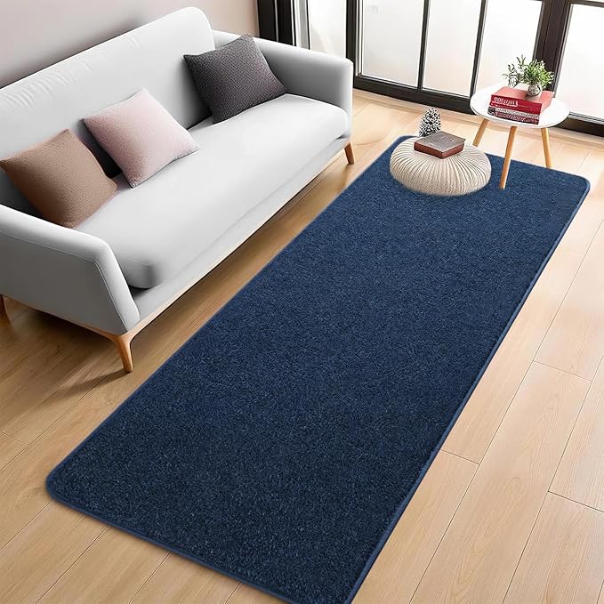 Navy Blue 2x6 Hallway Runner Rug | Washable Memory Foam, Low Pile Non Slip Indoor Carpet for Bedroom Bedside Entrance Classroom College Dorm Room Home Decor