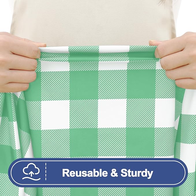 Smiry Picnic Table Cover with Bench Covers, Waterproof Elastic Fitted Tablecloths for 5 Foot Rectangle Tables, Washable Buffalo Plaid Tablecloth for Camping, Outdoor (Sage Green & White, 30"x60")