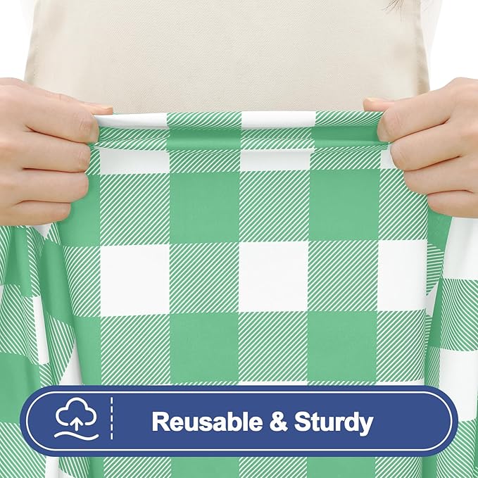 Smiry Picnic Table Cover with Bench Covers, Waterproof Elastic Fitted Tablecloths for 24x48 Rectangle Tables, Washable Buffalo Plaid Tablecloth for Camping & Outdoor (Sage Green & White, 24" x 48")