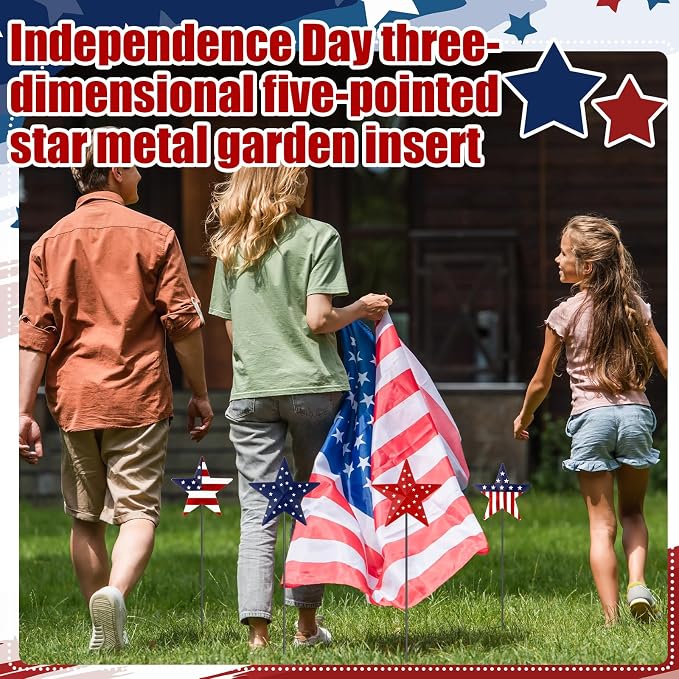 Pickmesh 6 Pcs 12" H 4th of July Outdoor Decor Patriotic Metal Yard Sign Star Red White Blue Garden Stake USA Flag American Yard Sign for Memorial Day Independence Veterans Labor Day Decoration