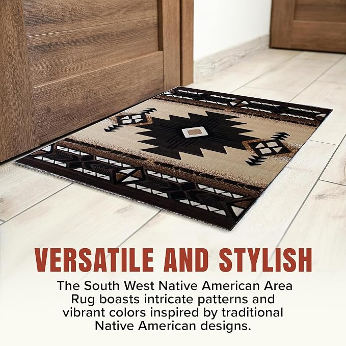 YHSF Southwest Native American Area Rug – Thick, Soft, Durable & Easy to Maintenance Tribal Design Boho Rug– Ideal for Bedroom, Living Room & Hallway - Berber, 2 Feet 4 Inches x 10 Feet 11 Inches