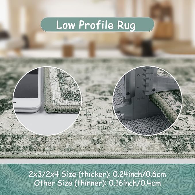 Moynesa Ultra-Thin Washable Area Rug - 4x6 Grey Living Room Rug Oriental Entryway Mat, Non Slip Non Shedding Pet Friendly Bedroom Carpet for Apartment Office Entrance Kitchen