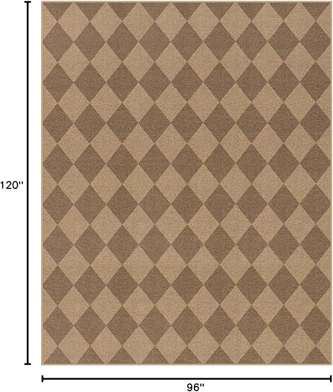 Lahome Colette Checkered Easy Jute Rug 8x10, Washable Rugs for Living Room Dining Room Farmhouse Indoor Outdoor Mat, Neutral Checkerboard Non Slip Black Carpet for Office Backyard Patio