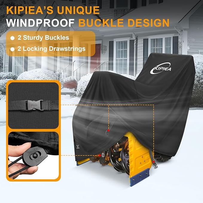 Kipiea Snow Blower Cover Waterproof Outdoor - 600D Heavy Duty Snow Thrower Cover Compatible with Cub Cadet, Ariens, Toro, EGO, Craftsman, Snow Joe, Honda, Husqvarna, Ryobi