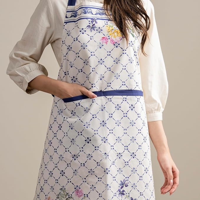 Maison d' Hermine Aprons for women with Pocket 100% Cotton (27.50"x31.50") | Adjustable Neck Strap & long ties Apron Men Chef Wedding Cooking Gardening Server Maid
