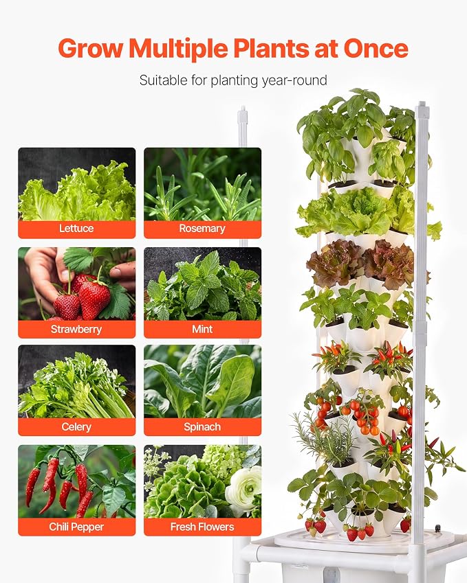 VEVOR Hydroponic Tower, 45 Pods 9 Tiers Hydroponics Growing System Kit with LED Grow Light, App Control & Casters, Vertical Home Garden with 20L Water Tank & Pump for Indoor Herbs, Fruits, Vegetables