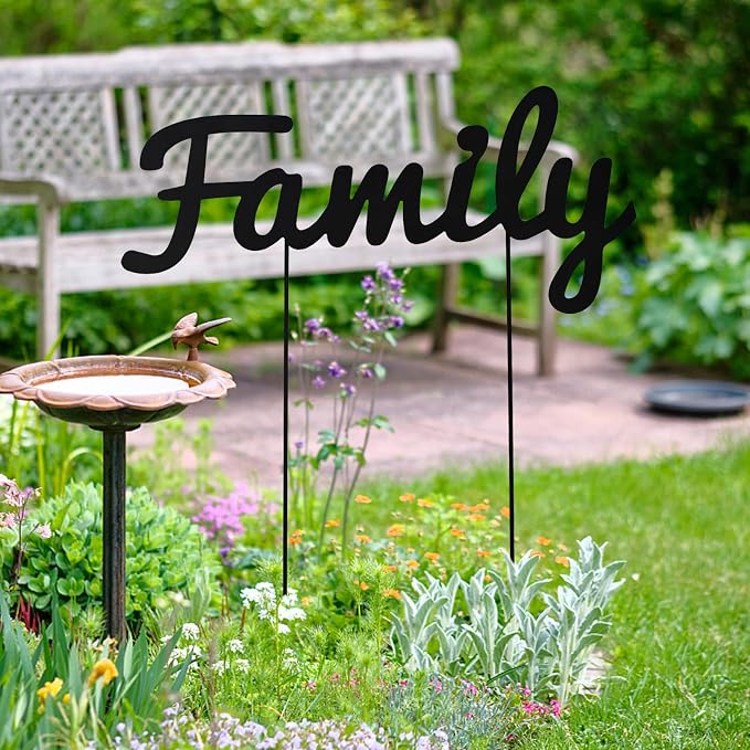 19.25"H Metal Letter Family Garden Stake Thanksgiving Outdoor Garden Lawn Yard Sign for Planter Walkway Pathway