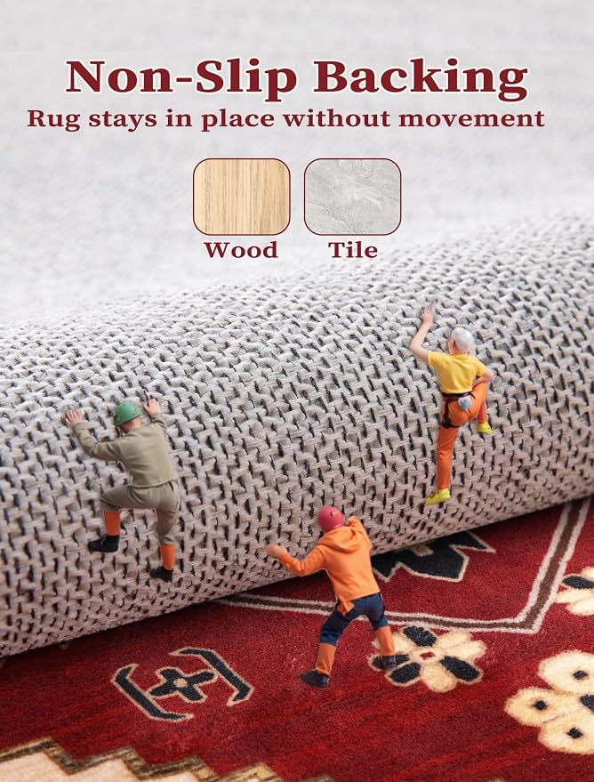 SERISSA 2'6"x10' Washable Non Slip Boho Runner Rug for Hallway，Red Black | Ultra Soft Vintage Oriental Carpet Low-Pile Tribal Floor Carpet for Kitchen Bedroom Bathroom Laundry Room