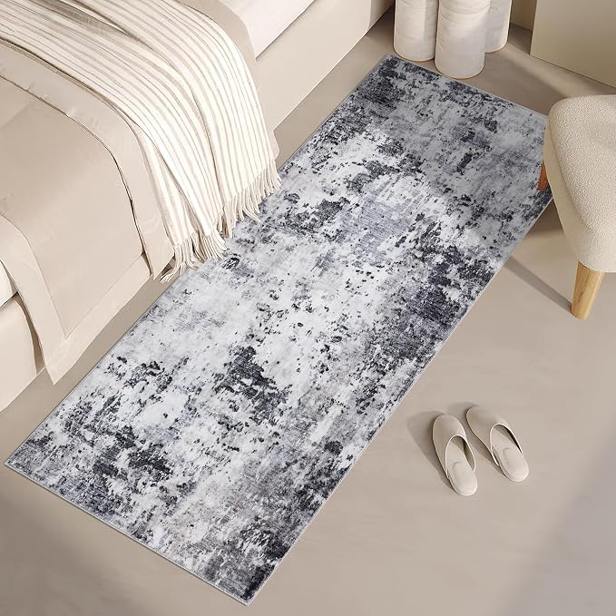 ROYHOME Modern Abstract Runner Rug 2x5 Washable Non Slip, Grey | Stain Resistant Rug for Bedroom Living Room Non Shedding Low Pile Indoor Floor Cover