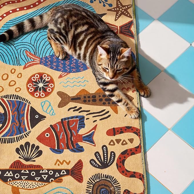 jinchan 2x3 Coastal Area Rug Washable Kids Rug Colorful Ocean Fish Mat, Tan | Soft, Cozy, Non-Slip, Kid-Friendly, Lightweight, Entryway, Small Mat, Kitchen, Dorm, Bedroom, Laundry Room, Bathroom, Nursery