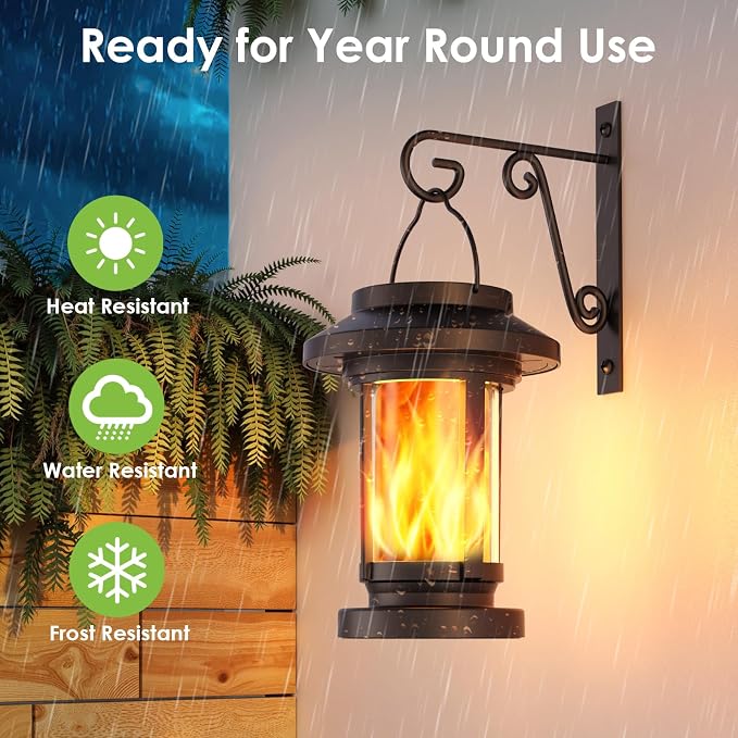 Greluna Solar Lantern Outdoor Waterproof, Flickering Flameless Solar Lights Hanging Lantern, Auto On/Off Decorative Solar Garden Lights for Patio Yard Porch Pathway Camping Decor