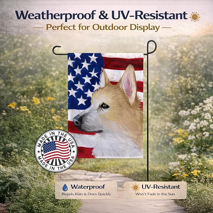 Caroline's Treasures CK6630GF Norwegian Buhund Dog American Flag Garden Flag Mailbox Flag Decorative Yard Flag Banner Outside Patio Artwork Yard Flower Beds, Garden Size, Multicolor