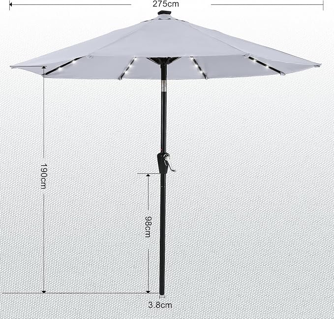ABCCANOPY Durable Solar Led Patio Umbrellas with 32LED Lights 9FT (Light Gray)
