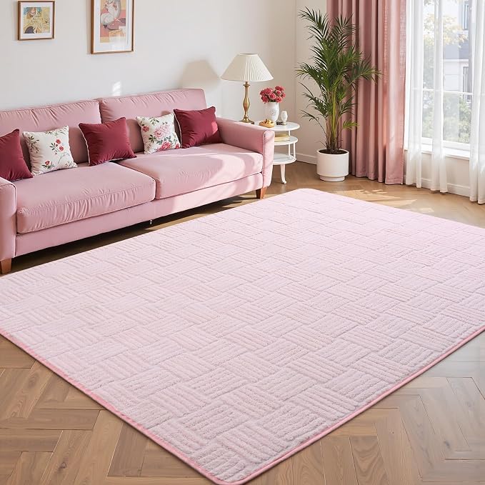 4x6 Pink Washable Shag Area Rug for Girls Bedroom, Modern Geometric Non Slip Living Room Rugs, Fluffy Soft Thick Carpet for Kids Room, Dorm, Office, Bedside, Entryway and Home Decor
