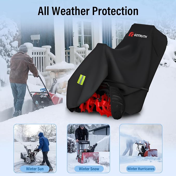 Snow Blower Cover, Heavy 900D Oxford Fabric Waterproof Outdoor Snowblower Covers, Universal Size Fits Single and Two Stage Snow Blowers, Water, Wind, UV, W/Adjustable Buckle and Vents - Black