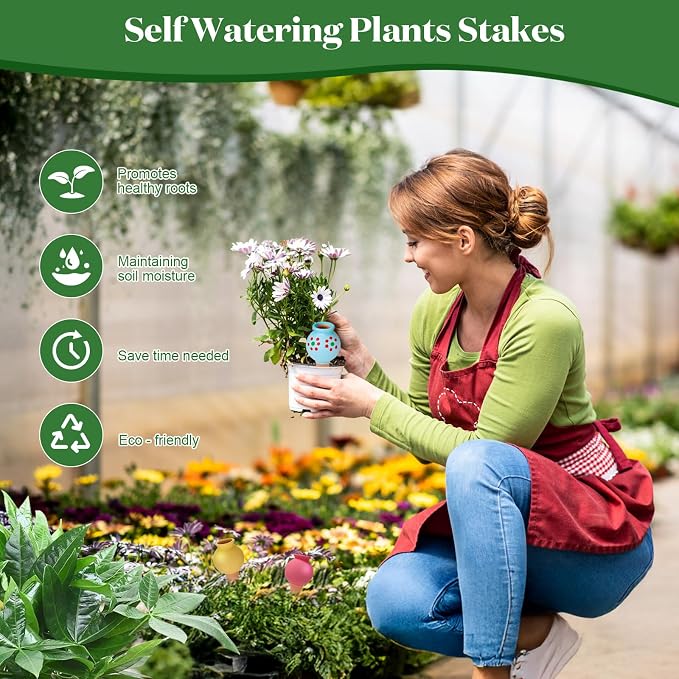 Terracotta Watering Spike Set, 4 Pcs Self Watering Planter Insert, Automatic Plant Watering Devices for Vacation Care, Garden/Office/Outdoor/Indoor Plant Decoration