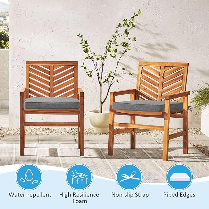 17 x 16 Inch Outdoor Chair Cushions with Tie Straps, Set of 4 Thick Water Repellent Round Patio Chair Pads for Garden Lawn Patio Furniture, Linenweave Gray