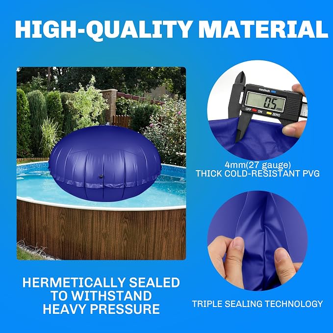 CACSPS Round Pool Pillow for Above Ground Pools, 10Ft Air Pillow for Closing Winter Winterizing Kit, 0.5mm PVC Material, 2X 16.5Ft Rope (Blue)