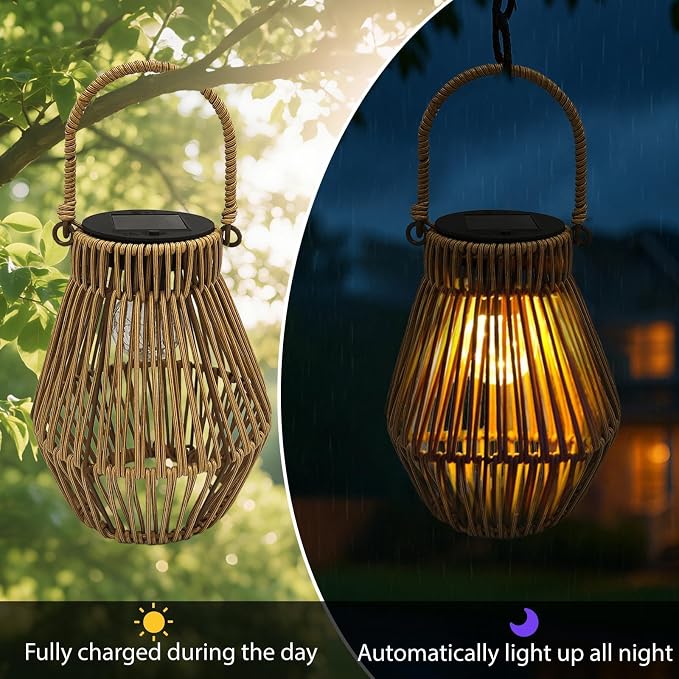 Solar Lanterns Outdoor Waterproof Rattan Solar Lights for Outside Garden Decor Mothers Day Gifts Hanging Lanterns Decoration Outside for Yard, Backyard, Patio Porch, Pathway