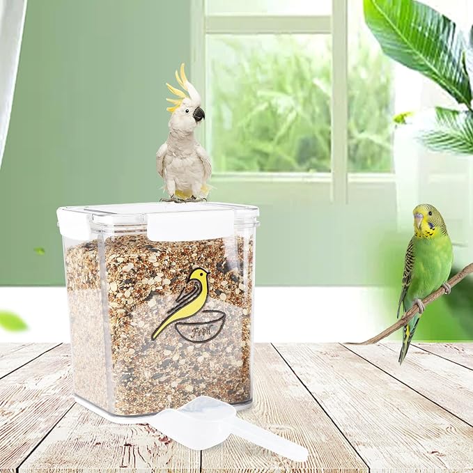 Bird Seed Storage Container-Airtight Bird Food Container 4.23 Qt/4.2LPet Food Storage Containers with Bird Seed Scoop-Wild Bird Seed Dispenser-forPetBirds Parakeets Finches Food MealwormsStorage/Clear