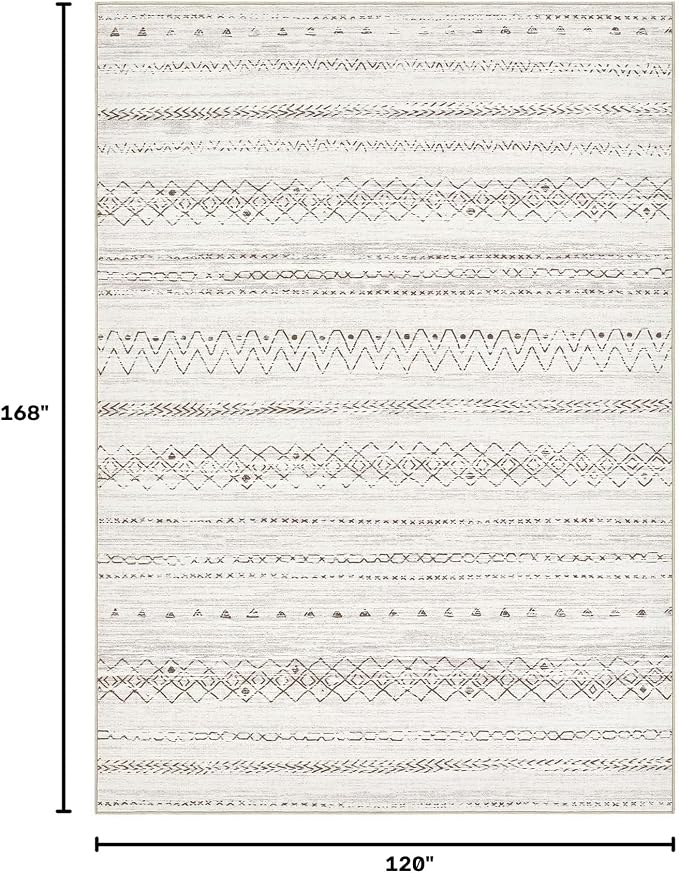 cotiled Boho 10x14 Area Rug for Living Room: Large Moroccan Washable Rug | Solve Modern Neutral Trendy Home Decor - Stain Resistan Carpet for Bedroom Farmhouse Brown
