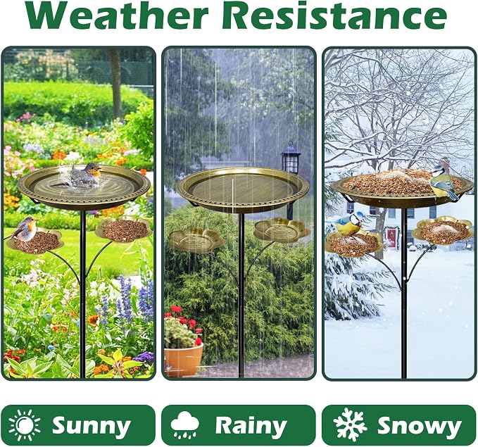 Bird Bath for Outside, Vintage Freestanding Birdbaths with 5-Pronged Base, Removable Bird Bath Bowl & Bird Feeder for Outdoors Garden Patio Yard Lawn Decor,Easy to Clean (Antique Gold)