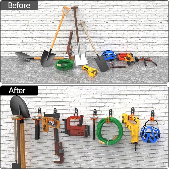 3-H Heavy Duty Garage Hooks, 14 Pack Wall Storage Organizer,Orange