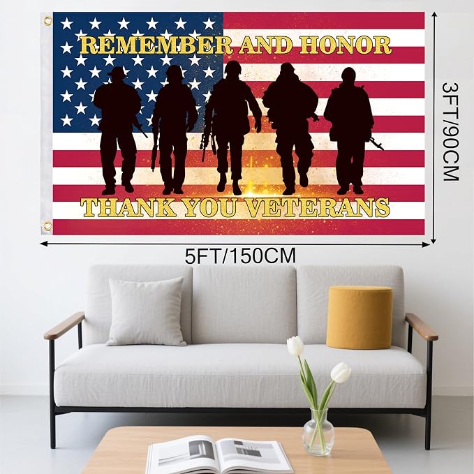 Veteran Flag 3x5 Ft - Double Sided Patriotic American Flag with Brass Grommets, Veterans Day Memorial Day 4th of July Outdoor Yard Garden Decorations for Outside