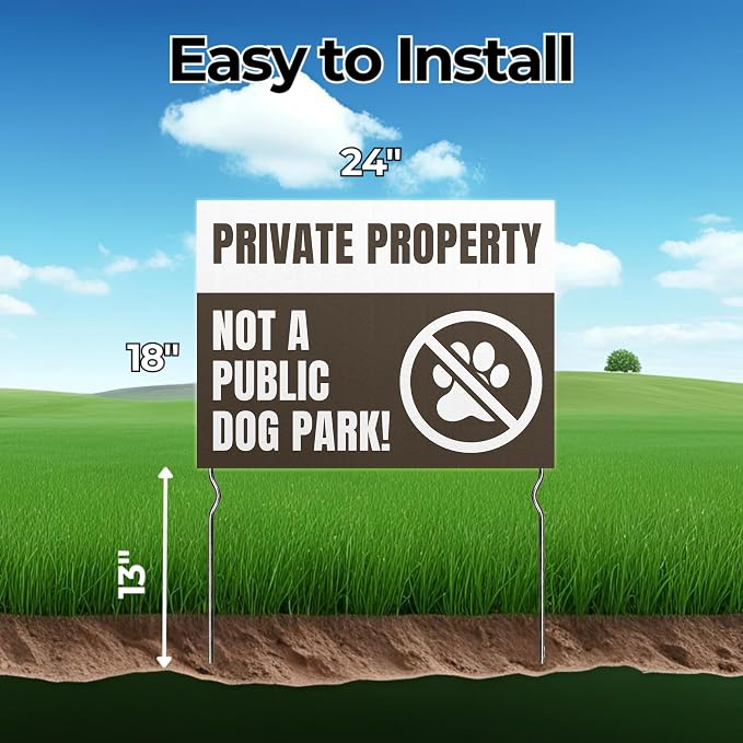 Private Property – Not a Public Dog Park! Yard Sign by DC | 24"x18" Double Sided Pets Garden Sign with 13” Metal Stakes | Outdoor Signs Waterproof for Lawn, Patio, Sidewalk & House | Set of 5