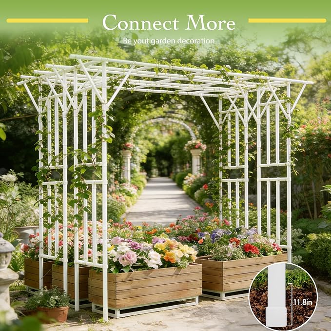 Flat Top Garden Arch Trellis 11FT x 9FT, Super Large Arbor Trellis for Climbing Plants Outdoor 141.7in x 108in x 19.7in, Metal Garden Frame for Backyard, Lawn, Archway, Wedding Decoration, Patio White