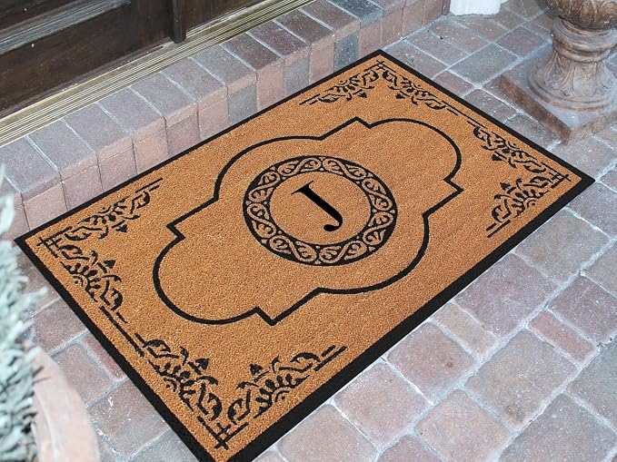 A1HC Natural Coir Monogrammed Doormat for Outside Entrance, Heavy Duty, Low Profile, Anti-Shed Treated Front Door Mat, Easy to Clean, Long Lasting Entryway Doormats - 30"x48"