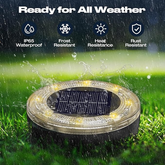 vighep Mini Solar Ground Lights, 24 Pack Solar Lights Outdoor Waterproof, Upgraded LED Flat Landscape Lighting for Outside Pathway Garden Patio Yard Driveway,Warm White