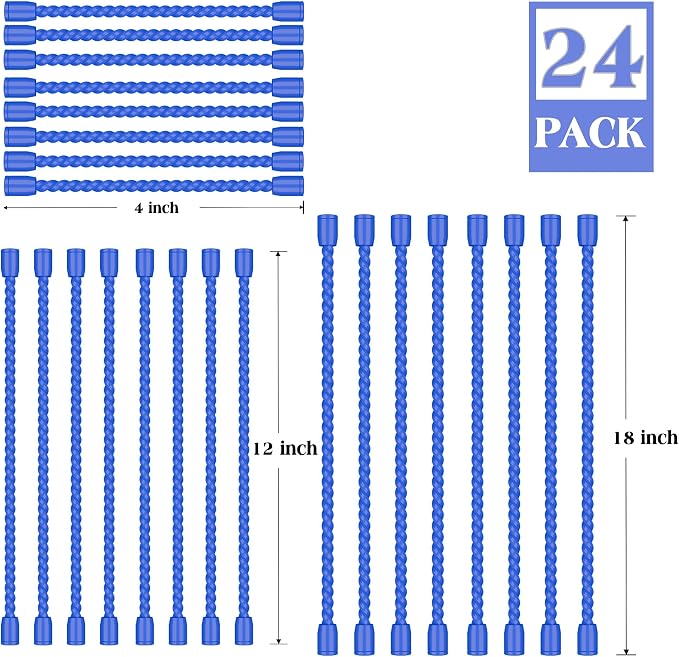 24PCS 4-Inch, 12-Inch, 18-Inch Silicone Cable Ties, Bendable Rubber Twist Ties, Reusable Twist Ties for Cords, gear ties for Organizing, Bundling (Blue)