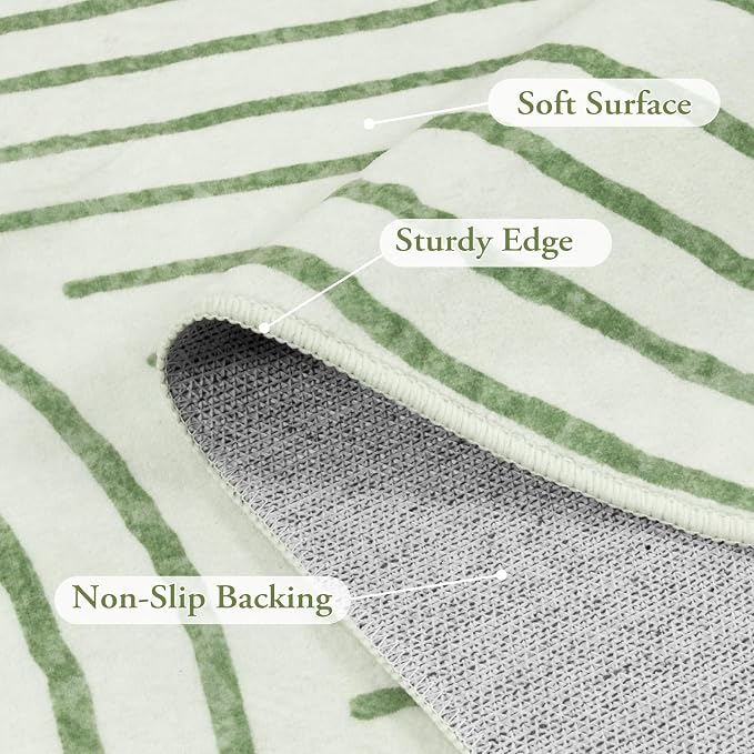Lahome Abstract 6x9 Area Rugs, Soft Green Boho Rug for Living Room Bedroom | Ultra-Thin Non Slip Rainbow Boho Green Washable Throw Carpet for Dining Room Office Darrell, Green