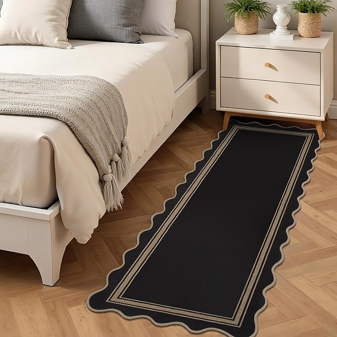 Easy Jute Kitchen Runner 2x6 Kitchen Runner Rug Washable Non Slip Outdoor Rug for Entryway Farmhouse Neutral Low Pile Scalloped Carpet for Hallyway Proch Doorway