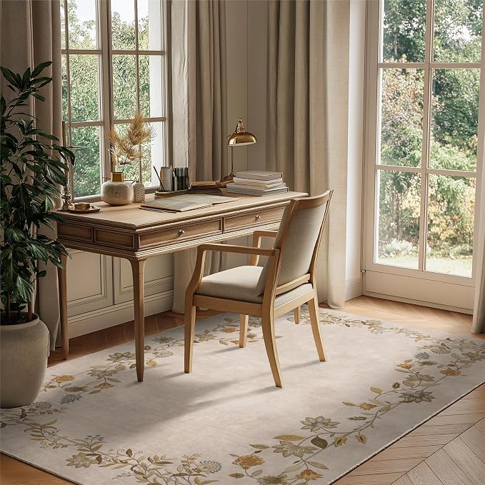 4x6 Washable Area Rugs for Entryway: Small Rug Stain Resistant Non Slip Low Pile Soft Faux Wool Lightweight Throw Rugs for Living Room Bedroom Kitchen Bathroom Laundry Room Indoor Entry Home Office