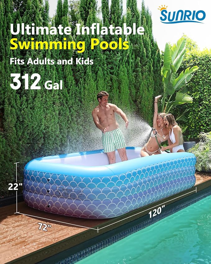 2025 Upgrade Inflatable Pool for Kids and Adults-120"*72"*22" Full-Sized Inflatable Swimming Pool Leakproof Blow Up Above Ground for Backyard Outdoor Garden Summer Water Party Pink
