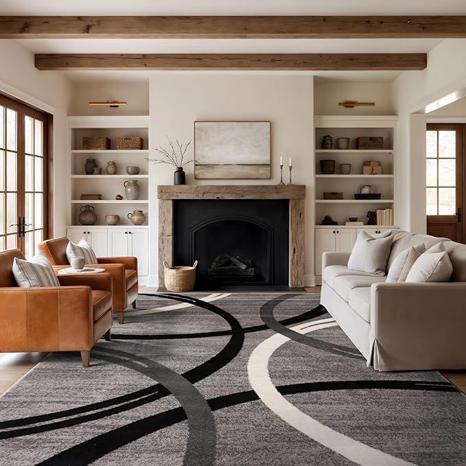 Rugshop Wavy Circles Non-Shedding Living Room Area Rug Gray 10' x 14' | Rectangular, Size 10' x 14', Bedroom, Dining Room, Home Office, Kitchen, Entryway, Hallway, Nursery, Kids Room, Guest Room